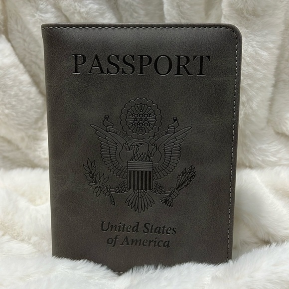 Passport Handbags - Gray Basic Faux Leather USA Passport Wallet